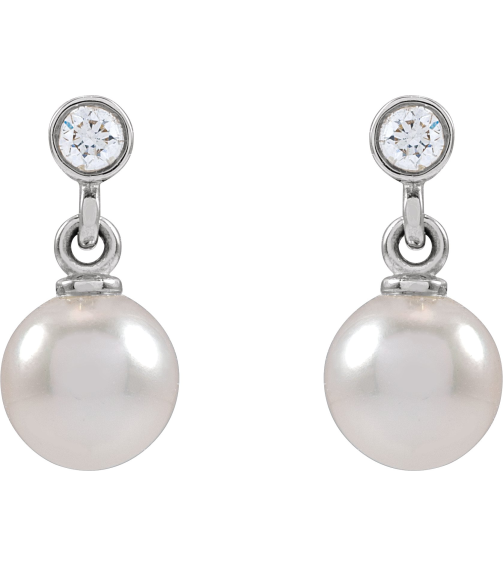 88194 Earring Set Cultured Akoya Pearl Pearl 5.0-5.5 Mm 14K White Natural Diamond Pair Friction Backs Included Polished Cultured Akoya Pearl And .06 Ctw Natural Diamond Earrings