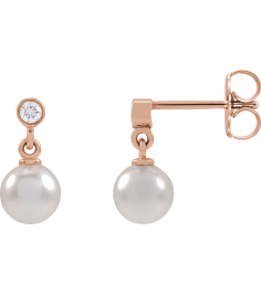88194 Earring Set Cultured Akoya Pearl Pearl 5.0-5.5 Mm 14K Rose Natural Diamond Pair Friction Backs Included Polished Cultured Akoya Pearl And .06 Ctw Natural Diamond Earrings