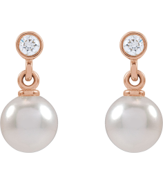 88194 Earring Set Cultured Akoya Pearl Pearl 5.0-5.5 Mm 14K Rose Natural Diamond Pair Friction Backs Included Polished Cultured Akoya Pearl And .06 Ctw Natural Diamond Earrings