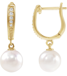 88195 Earring Set Cultured Akoya Pearl Pearl 7.0-7.5 Mm 14K Yellow Natural Diamond Pair Lever Backs Polished Pearl And .03 Ctw Natural Diamond Lever Back Earrings
