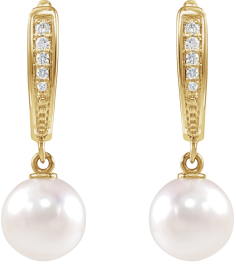 88195 Earring Set Cultured Akoya Pearl Pearl 7.0-7.5 Mm 14K Yellow Natural Diamond Pair Lever Backs Polished Pearl And .03 Ctw Natural Diamond Lever Back Earrings