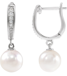 88195 Earring Set Cultured Akoya Pearl Pearl 7.0-7.5 Mm 14K White Natural Diamond Pair Lever Backs Polished Pearl And .03 Ctw Natural Diamond Lever Back Earrings