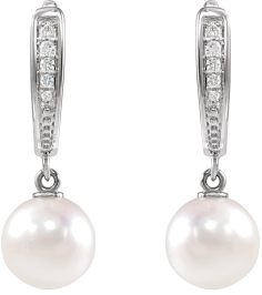 88195 Earring Set Cultured Akoya Pearl Pearl 7.0-7.5 Mm 14K White Natural Diamond Pair Lever Backs Polished Pearl And .03 Ctw Natural Diamond Lever Back Earrings