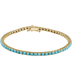 Brc905 Bracelet Set 14K Yellow Round Natural Turquoise 2.5 Mm 7 12 Polished Natural Turquoise Line Bracelet