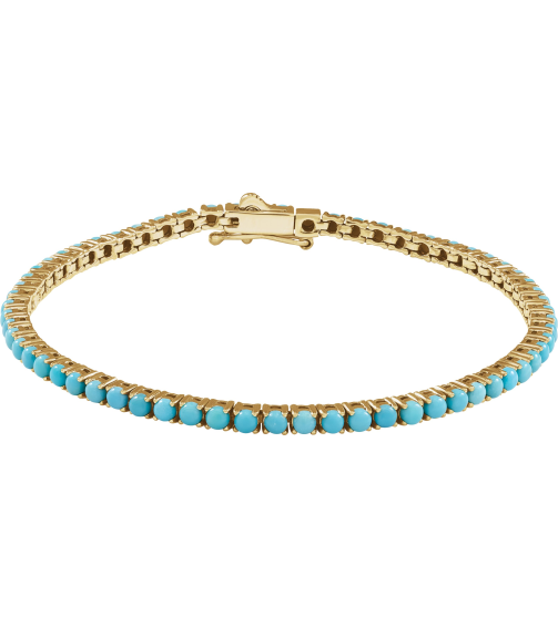 Brc905 Bracelet Set 14K Yellow Round Natural Turquoise 2.5 Mm 7 12 Polished Natural Turquoise Line Bracelet