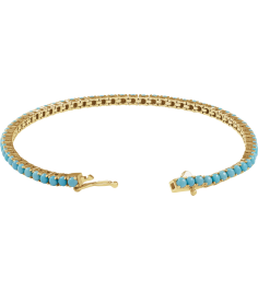 Brc905 Bracelet Set 14K Yellow Round Natural Turquoise 2.5 Mm 7 12 Polished Natural Turquoise Line Bracelet
