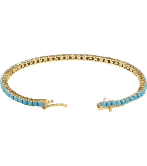 Brc905 Bracelet Set 14K Yellow Round Natural Turquoise 2.5 Mm 7 12 Polished Natural Turquoise Line Bracelet