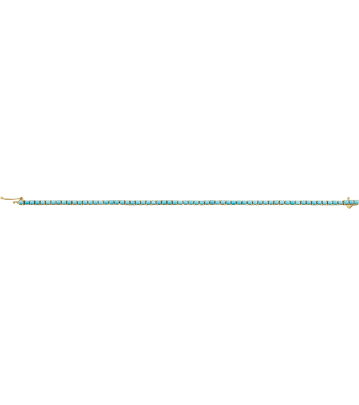 Brc905 Bracelet Set 14K Yellow Round Natural Turquoise 2.5 Mm 7 12 Polished Natural Turquoise Line Bracelet