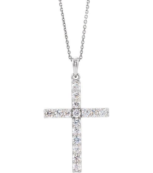R42308 Necklace Set Sterling Silver Round Natural Diamond 1.2Mm 110 Ctw I1, G-H 18 In Polished 110 Ctw Natural Diamond Cross Necklace
