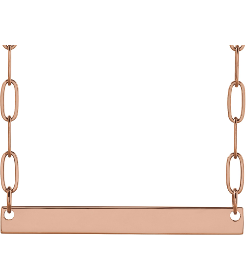 88328 Necklace 14K Rose 30 X 3.5 Mm 16 In Polished Engravable Bar Necklace