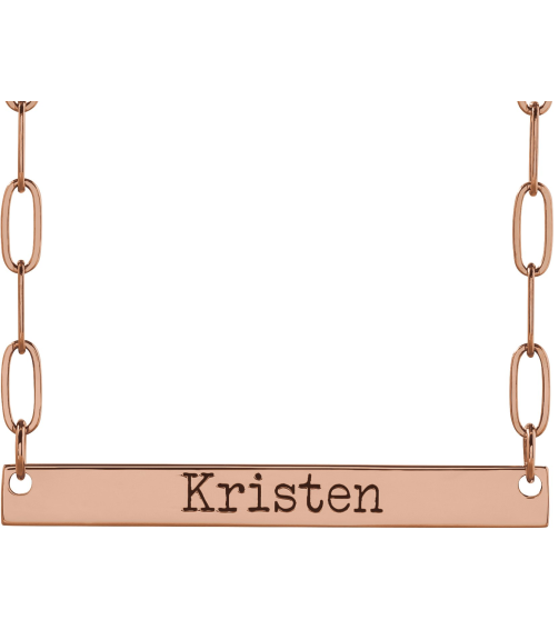 88328 Necklace 14K Rose 30 X 3.5 Mm 16 In Polished Engravable Bar Necklace