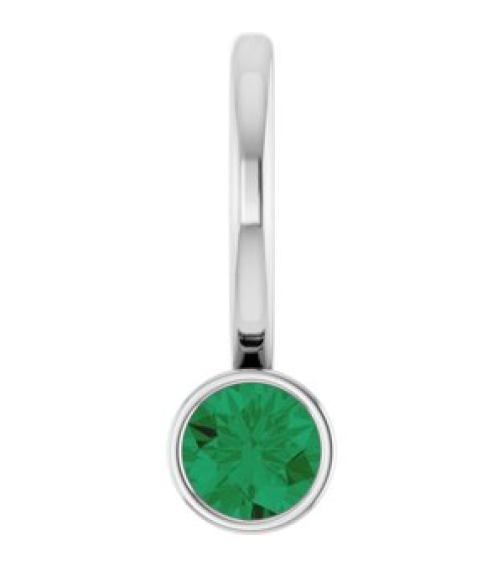 88105 Pendant Set 14K White Round Lab-Grown Emerald 3 Mm Polished Lab-Grown Emerald Bezel-Set Pendant
