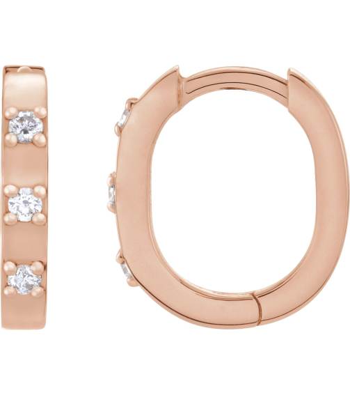 88216 Earring Set 14K Rose 11.5 X 10.46 Mm 2 Mm Natural Diamond Round 1.5Mm 0.08 Ctw Pair Hinged Polished .08 Ctw Natural Diamond Hoop Earrings