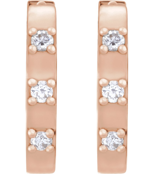 88216 Earring Set 14K Rose 11.5 X 10.46 Mm 2 Mm Natural Diamond Round 1.5Mm 0.08 Ctw Pair Hinged Polished .08 Ctw Natural Diamond Hoop Earrings