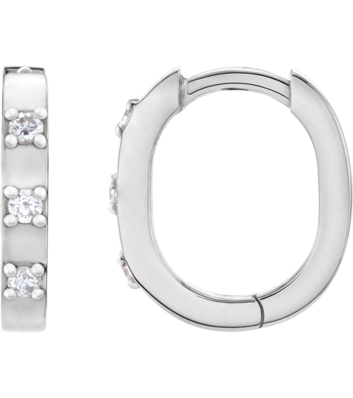 88216 Earring Set 14K White 11.5 X 10.46 Mm 2 Mm Natural Diamond Round 1.5Mm 0.08 Ctw Pair Hinged Polished .08 Ctw Natural Diamond Hoop Earrings