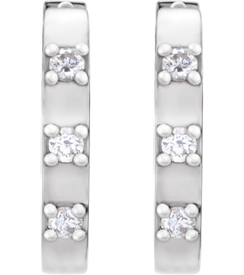 88216 Earring Set 14K White 11.5 X 10.46 Mm 2 Mm Natural Diamond Round 1.5Mm 0.08 Ctw Pair Hinged Polished .08 Ctw Natural Diamond Hoop Earrings
