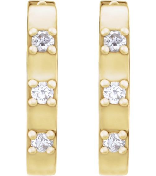 88216 Earring Set 14K Yellow 11.5 X 10.46 Mm 2 Mm Natural Diamond Round 1.5Mm 0.08 Ctw Pair Hinged Polished .08 Ctw Natural Diamond Hoop Earrings