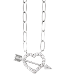 88290 Necklace Set Sterling Silver Round Natural Diamond 1.2Mm 18 Ctw I1, G-H 16 In Polished Heart And Arrow Necklace