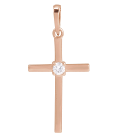 R50012 Pendant Set 14K Rose Round Natural Diamond 3Mm 110 Ct I1, G-H Polished 15 Ct Natural Diamond Solitaire Cross Pendant
