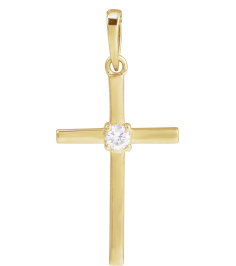 R50012 Pendant Set 14K Yellow Round Natural Diamond 3Mm 110 Ct I1, G-H Polished 15 Ct Natural Diamond Solitaire Cross Pendant