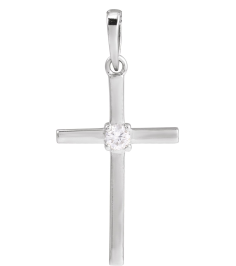 R50012 Pendant Set Sterling Silver Round Natural Diamond 3Mm 110 Ct I1, G-H Polished 15 Ct Natural Diamond Solitaire Cross Pendant