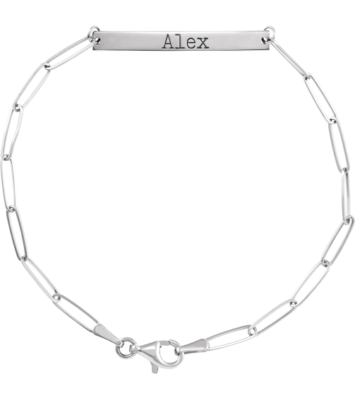 Brc903 Bracelet 14K White 30 X 3.5 Mm 7 In Polished Engravable Skinny Bar Bracelet