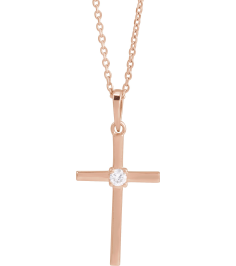 R50012 Necklace Set 14K Rose Round Natural Diamond 3Mm 110 Ct I1, G-H 16-18 In Polished 110 Ct Natural Diamond Solitaire Cross Necklace