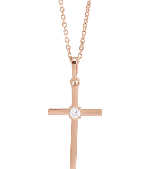 R50012 Necklace Set 14K Rose Round Natural Diamond 3Mm 110 Ct I1, G-H 16-18 In Polished 110 Ct Natural Diamond Solitaire Cross Necklace