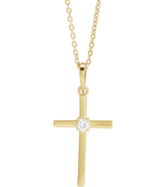 R50012 Necklace Set 14K Yellow Round Natural Diamond 3Mm 110 Ct I1, G-H 16-18 In Polished 110 Ct Natural Diamond Solitaire Cross Necklace