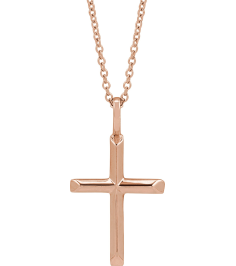 R50005 Necklace 14K Rose 23 X 13 Mm 16-18 In Polished Knife Edge Cross Necklace