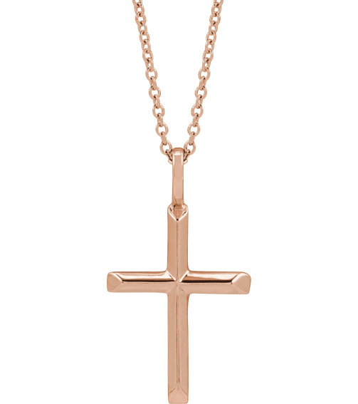 R50005 Necklace 14K Rose 23 X 13 Mm 16-18 In Polished Knife Edge Cross Necklace