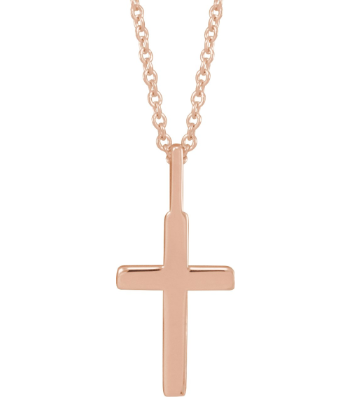 R50005 Necklace 14K Rose 23 X 13 Mm 16-18 In Polished Knife Edge Cross Necklace