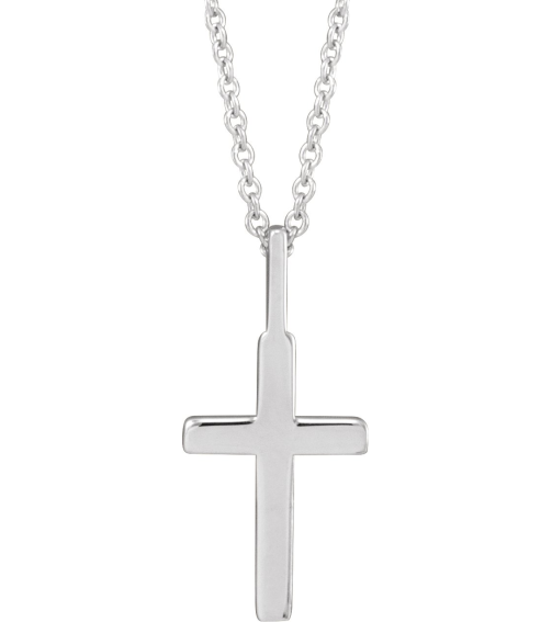 R50005 Necklace Sterling Silver 23 X 13 Mm 16-18 In Polished Knife Edge Cross Necklace