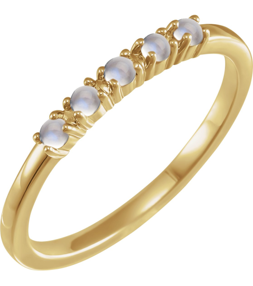 72176 Ring Set 14K Yellow Natural Rainbow Moonstone Round 2 Mm Polished Natural Rainbow Moonstone Cabochon Stackable Ring