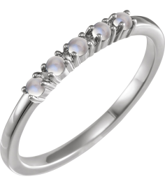 72176 Ring Set Platinum Natural Rainbow Moonstone Round 2 Mm Polished Natural Rainbow Moonstone Cabochon Stackable Ring