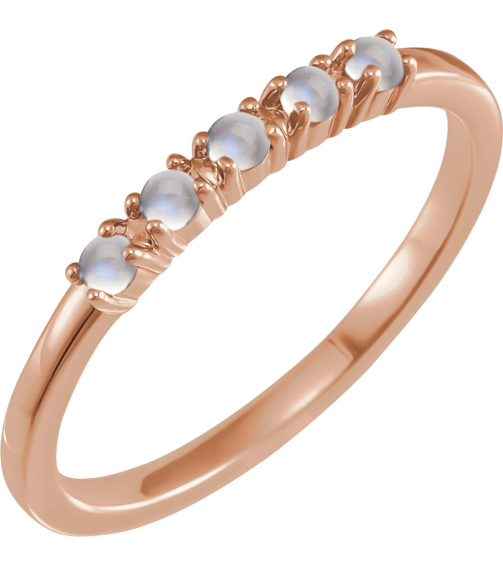 72176 Ring Set 14K Rose Natural Rainbow Moonstone Round 2 Mm Polished Natural Rainbow Moonstone Cabochon Stackable Ring