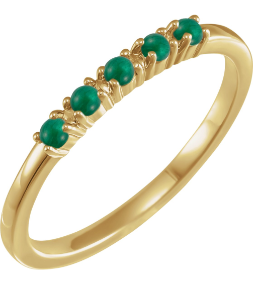 72176 Ring Set 14K Yellow Natural Emerald Round 2 Mm Polished Natural Emerald Cabochon Stackable Ring