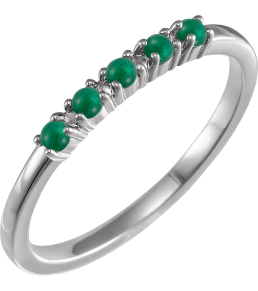 72176 Ring Set Sterling Silver Natural Emerald Round 2 Mm Polished Natural Emerald Cabochon Stackable Ring