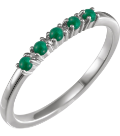 72176 Ring Set Platinum Natural Emerald Round 2 Mm Polished Natural Emerald Cabochon Stackable Ring