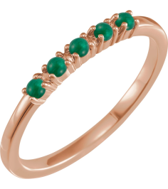72176 Ring Set 14K Rose Natural Emerald Round 2 Mm Polished Natural Emerald Cabochon Stackable Ring