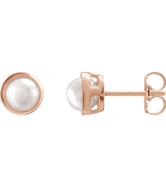 88305 Earring Set Cultured White Akoya Pearl Pearl 6 Mm 14K Rose Pair Friction Backs Included Polished Pearl Bezel Earrings