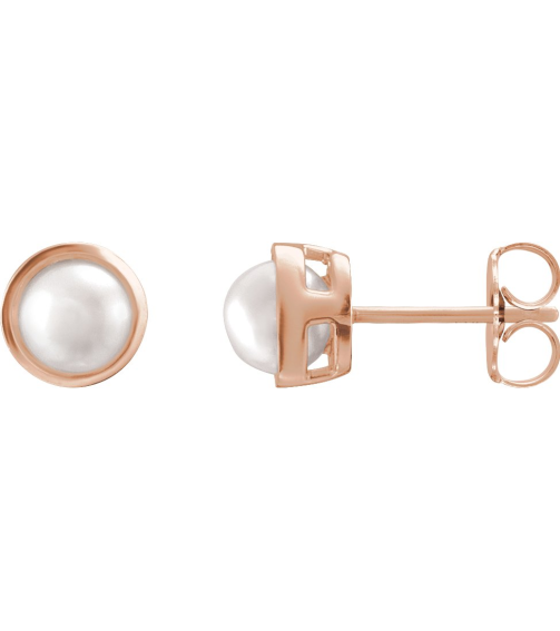 88305 Earring Set Cultured White Akoya Pearl Pearl 6 Mm 14K Rose Pair Friction Backs Included Polished Pearl Bezel Earrings