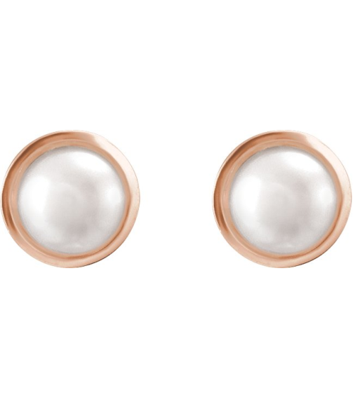 88305 Earring Set Cultured White Akoya Pearl Pearl 6 Mm 14K Rose Pair Friction Backs Included Polished Pearl Bezel Earrings