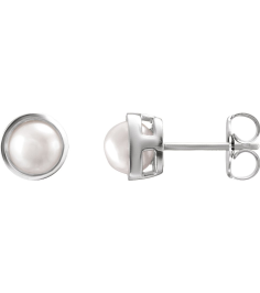 88305 Earring Set Cultured White Akoya Pearl Pearl 6 Mm 14K White Pair Friction Backs Included Polished Pearl Bezel Earrings