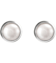88305 Earring Set Cultured White Akoya Pearl Pearl 6 Mm 14K White Pair Friction Backs Included Polished Pearl Bezel Earrings