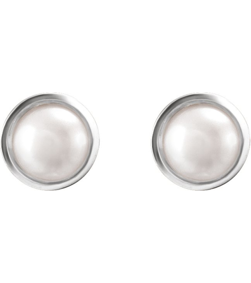 88305 Earring Set Cultured White Akoya Pearl Pearl 6 Mm 14K White Pair Friction Backs Included Polished Pearl Bezel Earrings