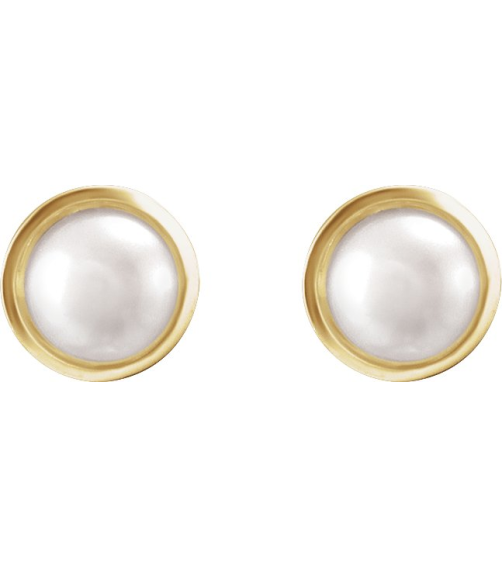 88305 Earring Set Cultured White Akoya Pearl Pearl 6 Mm 14K Yellow Pair Friction Backs Included Polished Pearl Bezel Earrings