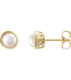 88305 Earring Set Cultured White Akoya Pearl Pearl 5 Mm 14K Yellow Pair Friction Backs Included Polished Pearl Bezel Earrings