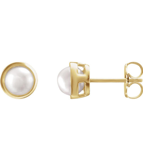 88305 Earring Set Cultured White Akoya Pearl Pearl 5 Mm 14K Yellow Pair Friction Backs Included Polished Pearl Bezel Earrings