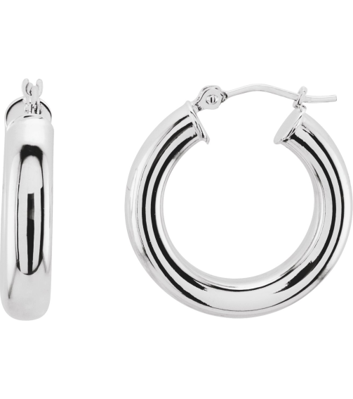 20270 Earring 14K White 20 Mm 4 Mm Pair Catch Polished Round Tube Hoop Earrings